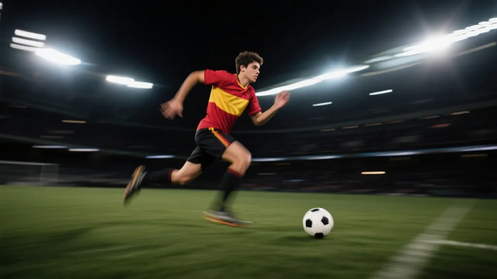 西班牙青年球员在世界杯舞台的想象画面，速度与技巧